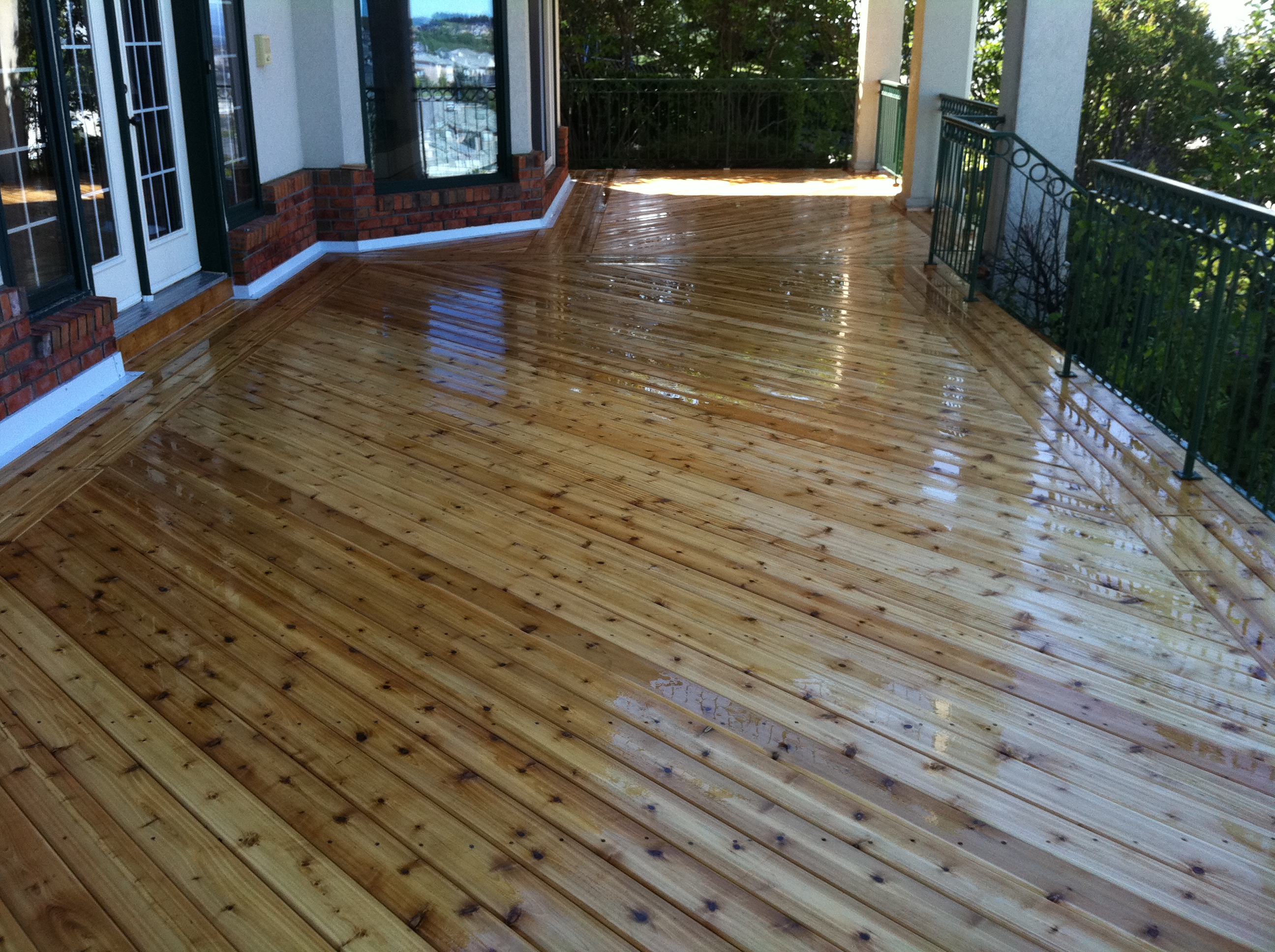 Finished wood deck and exterior railing